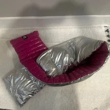 Think Royln Reversible Puffer Pull-Through Scarf Metallic Silver/Magenta