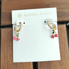 Kendra Scott Cherry Gold Huggie Earrings Berry Kyocera Opal
