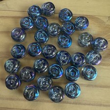 30 FLAT ROUND ROSE ROYAL BLUE TRANSPARENT RAINBOW PLATED 10mm GLASS BEADS -