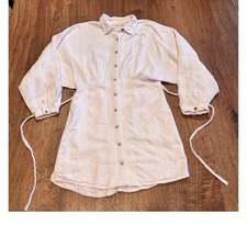 Free People Pink Textured Button Front Mini Dress Side Tie Long Sleeve Medium