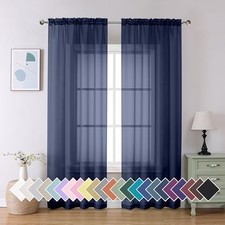 Sheer Curtains 84 inch Length 2 Panels Set, 40"W x 84"L Pack of 2 Navy Blue