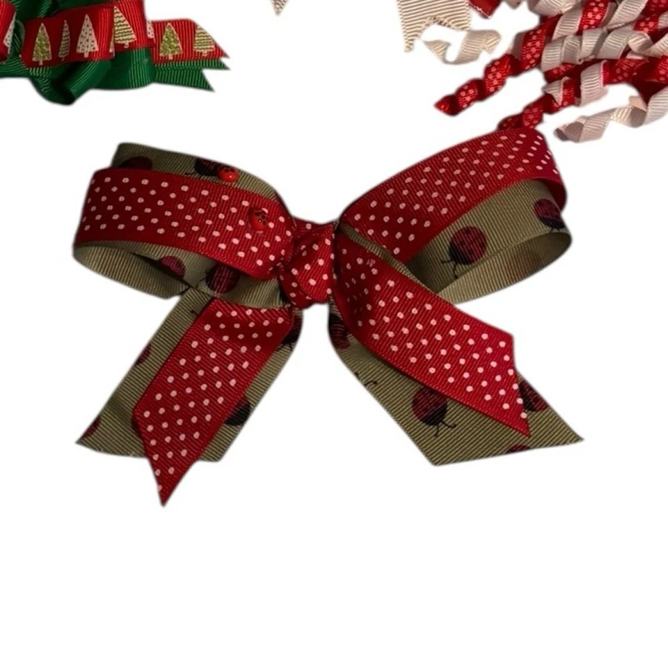 Lazos para el cabello de Navidad para niñas hechos a mano muñeco de nieve navideño Papá Noel rojo Foto 4 de 4