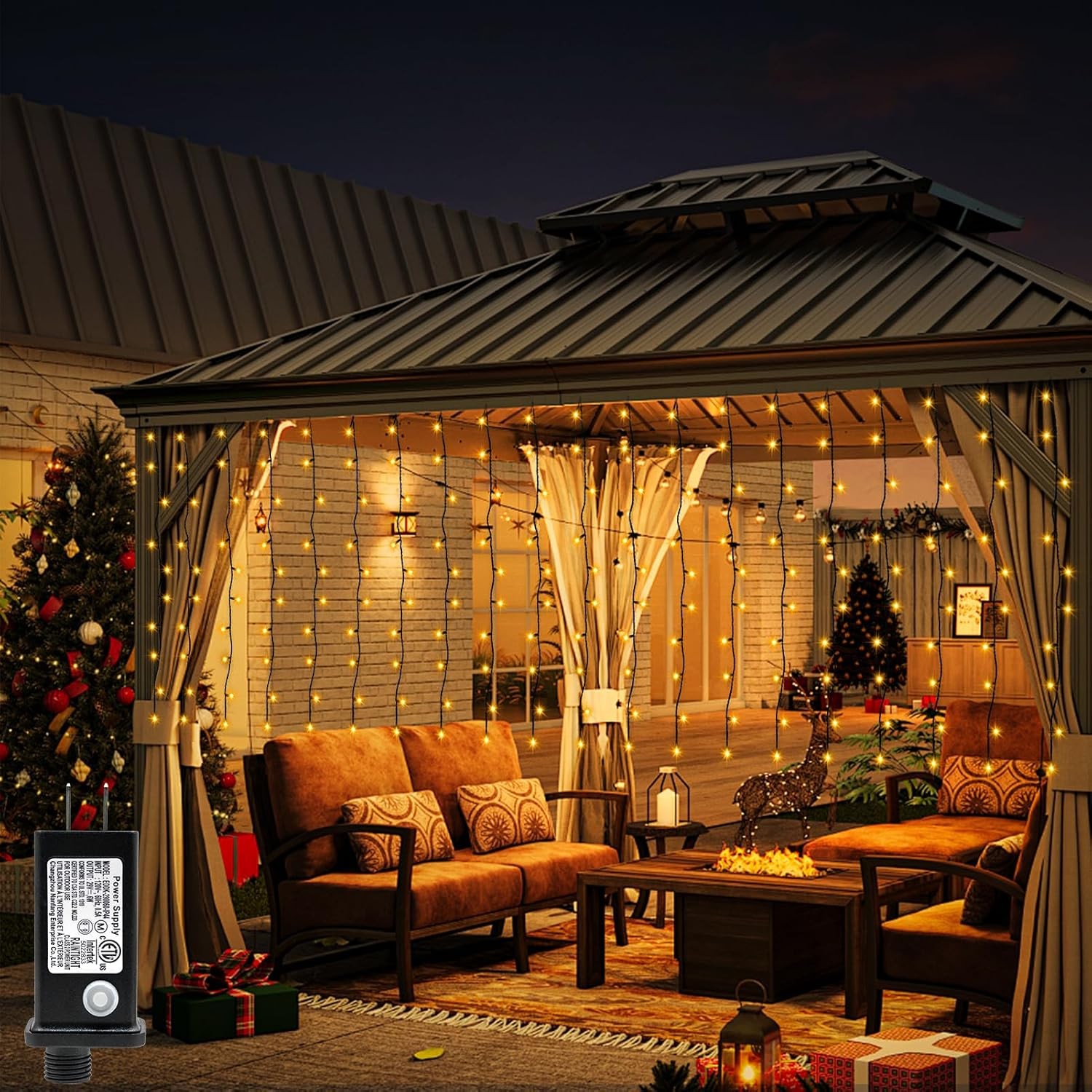 200 LED Curtain Lights, 13×3.3ft Plug in 8 Modes Window Hanging Fairy String Li