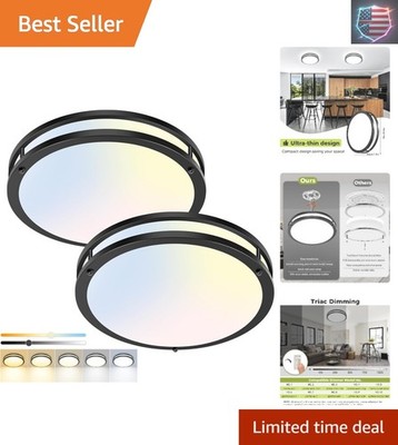 2 Pack Flush Mount Ceiling Light Fixture, Dimmable & 5CCT Ceiling Light Black...