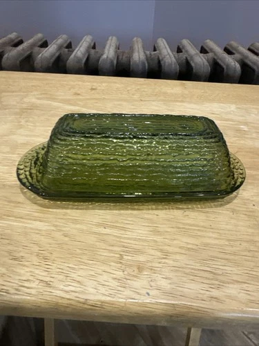 Vintage Anchor Hocking Soreno Avocado Green Butter Dish