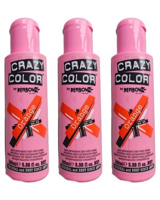 3x Crazy Color Semi-Permanent Conditioning Haarfarbe Farbe Creme - Orange