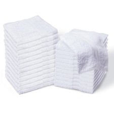 Premium White Cotton Washcloths Set of 24 - Thick Loop Pile Wash Cloths 12"x1...