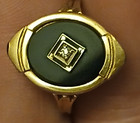 14K YELLOW GOLD NATURAL DIAMOND, BLACK ONYX RING, SIZE 6, 3.71 GRAMS (1900'S) — photo 3