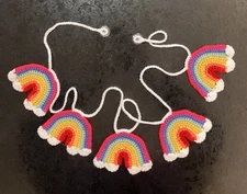 🌈 NEW Hand Crochet Rainbows Bunting Window Camper Christmas Gift 50 inches