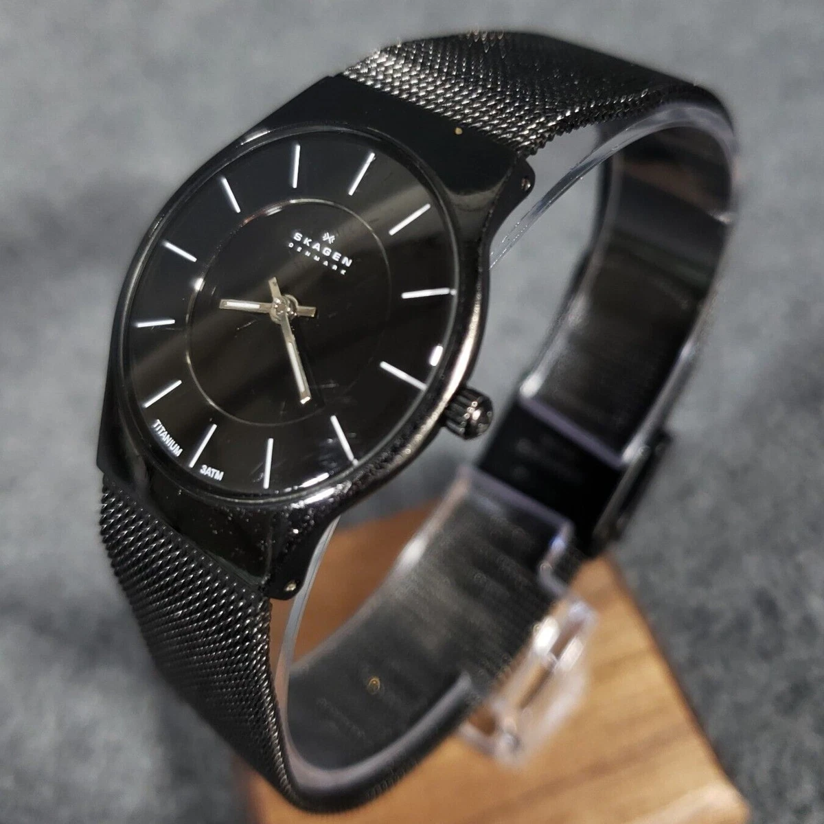 Skagen Ladies Watch‎ Titanium Black Dial Mesh Stainless Steel Band  233STMB 34mm Skagen Denmark 233LTTM Titanium 3-ATM Water Resistant  main image 2