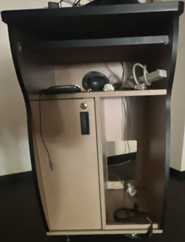 Rolling Presentation Lectern Podium w/ Locking Cabinet & Casters