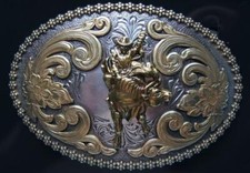 Nocona Belt Buckle BULL RIDER Gold  Silver Tone Western cowboy 3756641