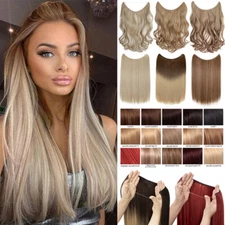 One Piece THICK 100% Real as Human Hidden Elastic Band Wire Hair Extensions US