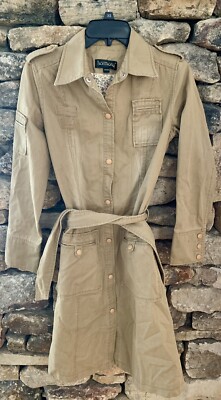 Womens Long Sleeve Button Down Belt Shirt Dress Ladies Khaki Casual Midi Xs  | eBay