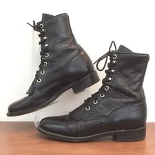 Justin Womens 506 Black Leather Lace Up Boots Kiltie Western Roper Womens 5.5 B