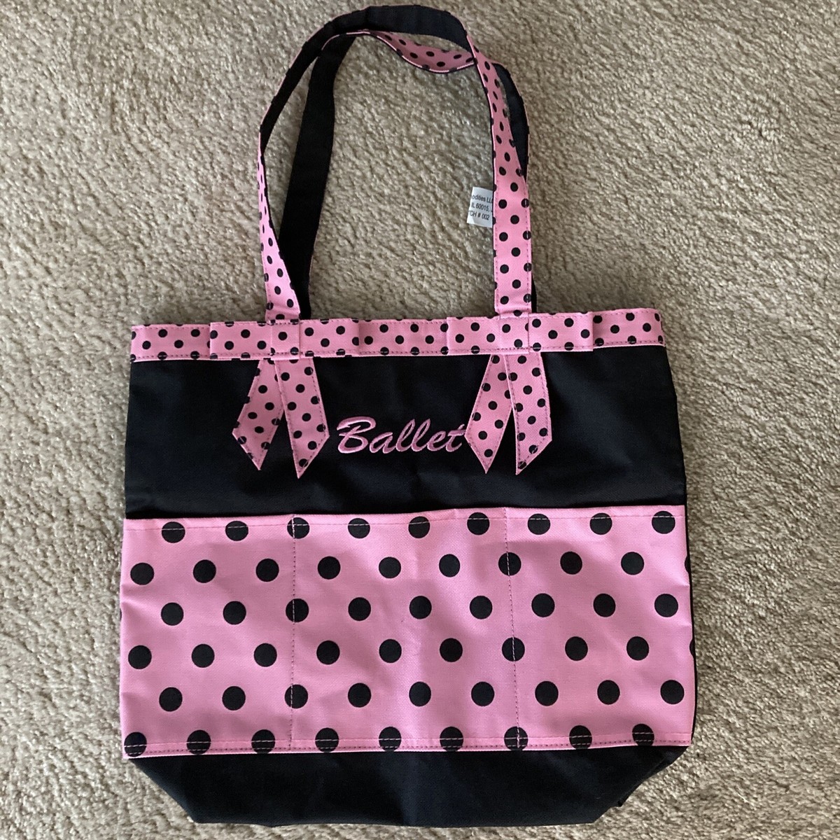NWOT Pole Position Hot Pink Dancer Drawstring Bag Horizon Dance Pink with Small Black Poka Dots Duffle H1054  main image 2
