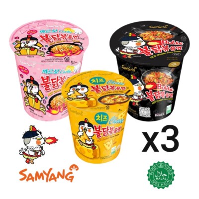 SAMYANG Ramen Carbo Spicy Hot Chicken Cheese Bundle 3 Cup in 3