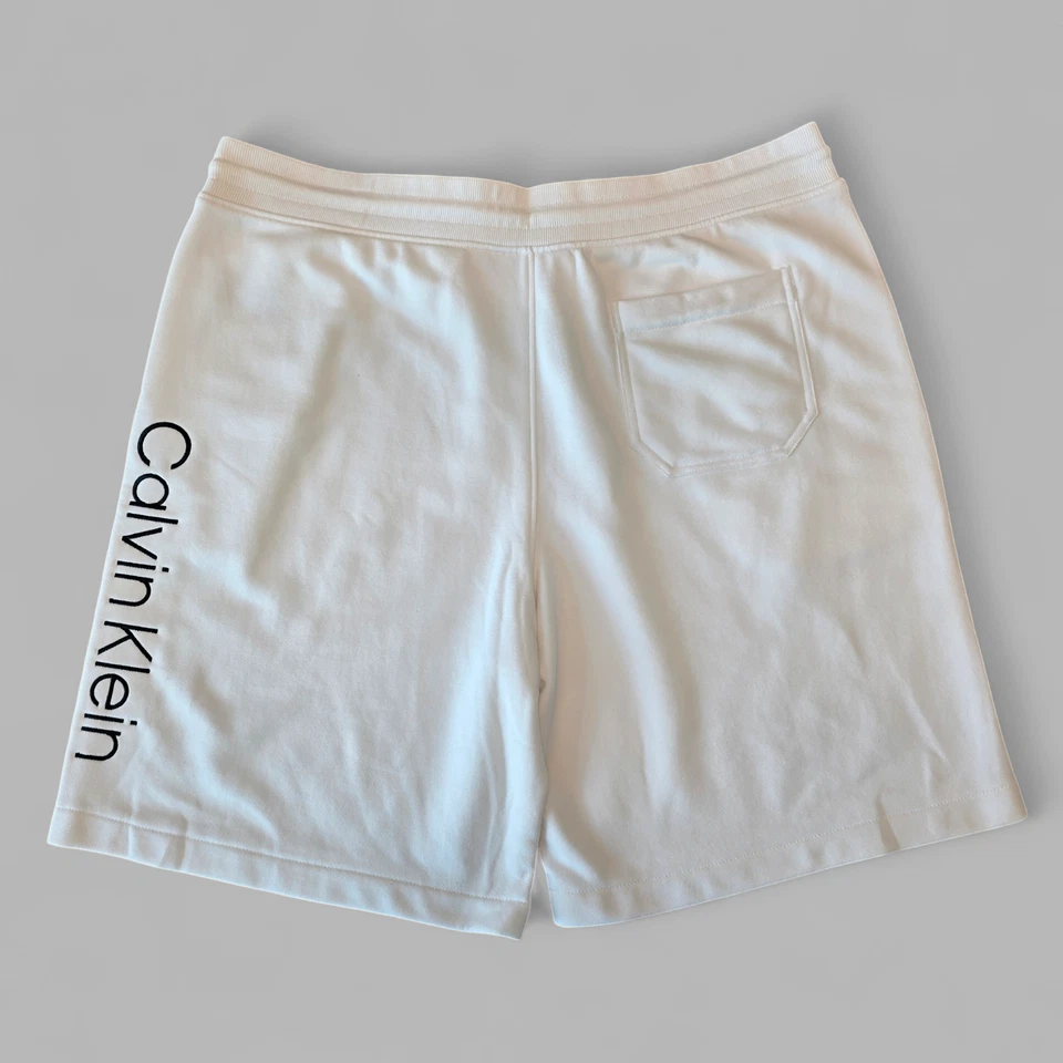 Nuevo con etiquetas Calvin Klein Hombres Pantalones Cortos de Terry Francés Blanco Negro Logo Cordón Sudaderas Foto 2 de 2