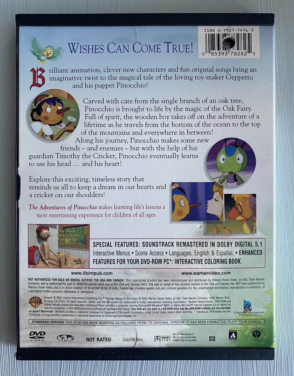 The Adventures of Pinocchio (DVD, 2002, Cracked Case) 85393782825