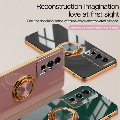 For Xiaomi POCO F5, Luxury Hybrid Plating Case Ring Holder KickStand Soft Cover