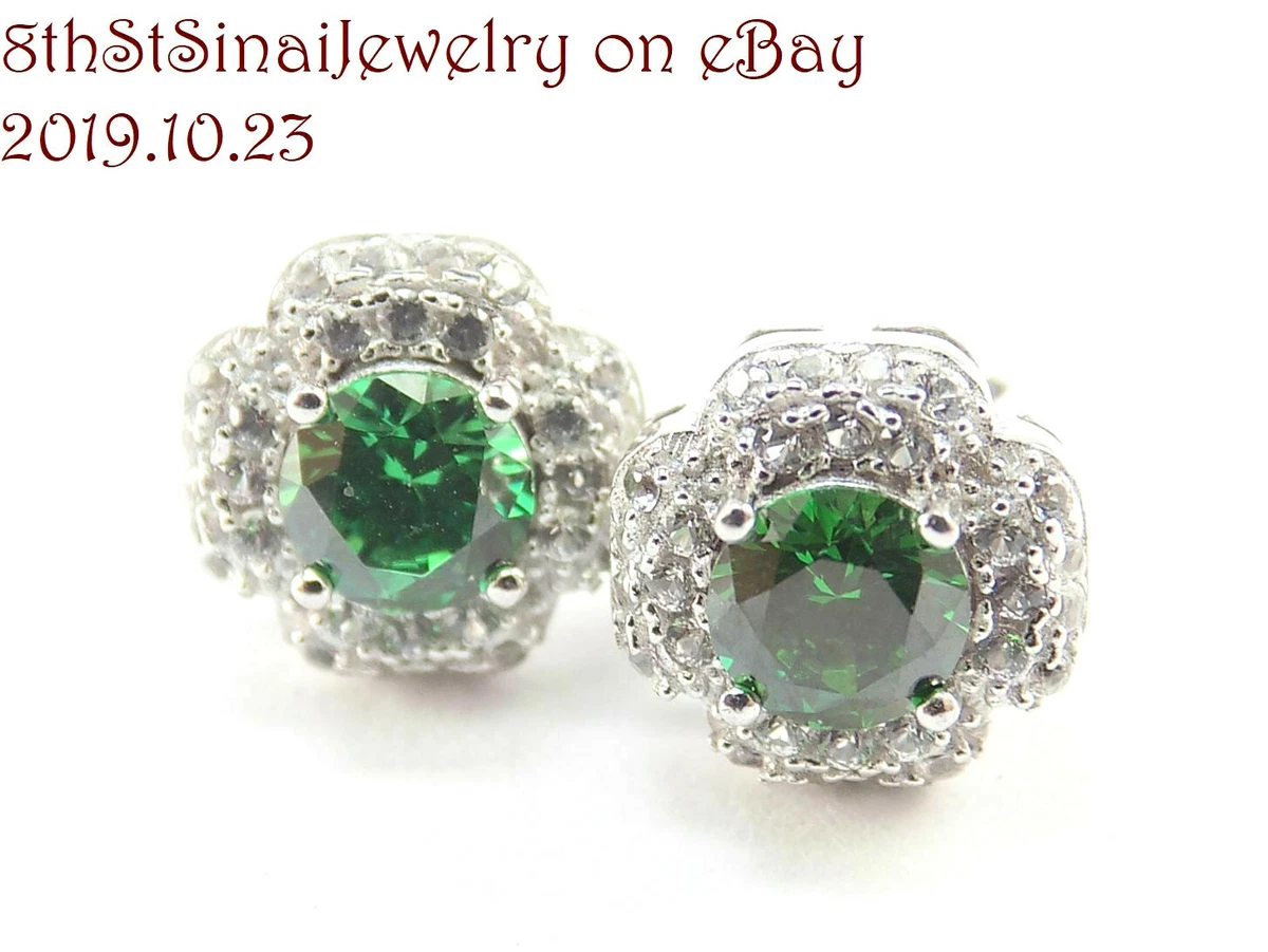 KRN Syn Emerald White Topaz Flower Sterling Silver 925 Post