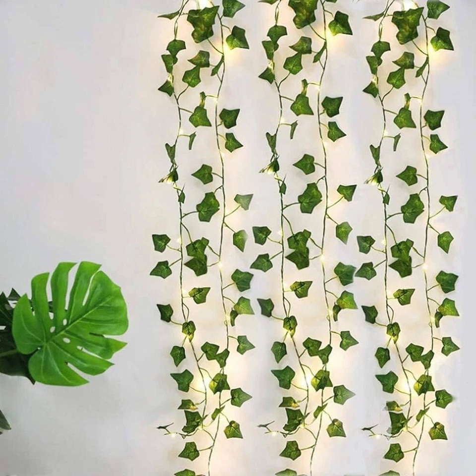 2.3m Silk Leaves Fake Creeper Green Leaf Ivy Vine 3m LED String Lights for Home - Image 2 of 4