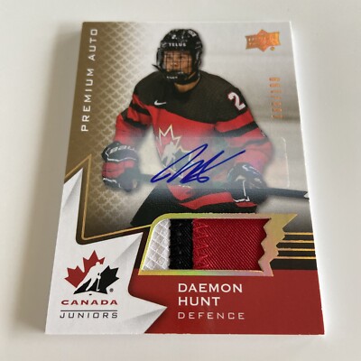 Hockey Card-Daemon Hunt-Premium Auto xxx/199-UD Team Canada 2020 