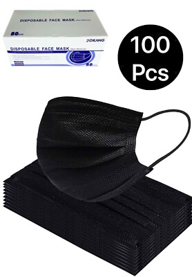 100 Pcs Black Face Mask with Filter Mouth & Nose Protector Respirator Masks 