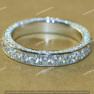 2 CT Round Moissanite Full Eternity Wedding Band Ring Real 925 Sterling Silver