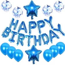 25pcs Blue Birthday Balloon Kit - Set with Letters & Banner for Happy Birthday 