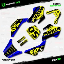 Blue & Yellow Slick Camo Racing Graphics kit Fits 03-06 Kawasaki Kdx50 Kdx 50