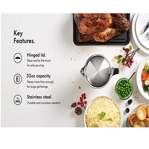 Double Insulated Gravy Boat - Stainless Steel Sauce Jug with Hinged Lid Hinge...