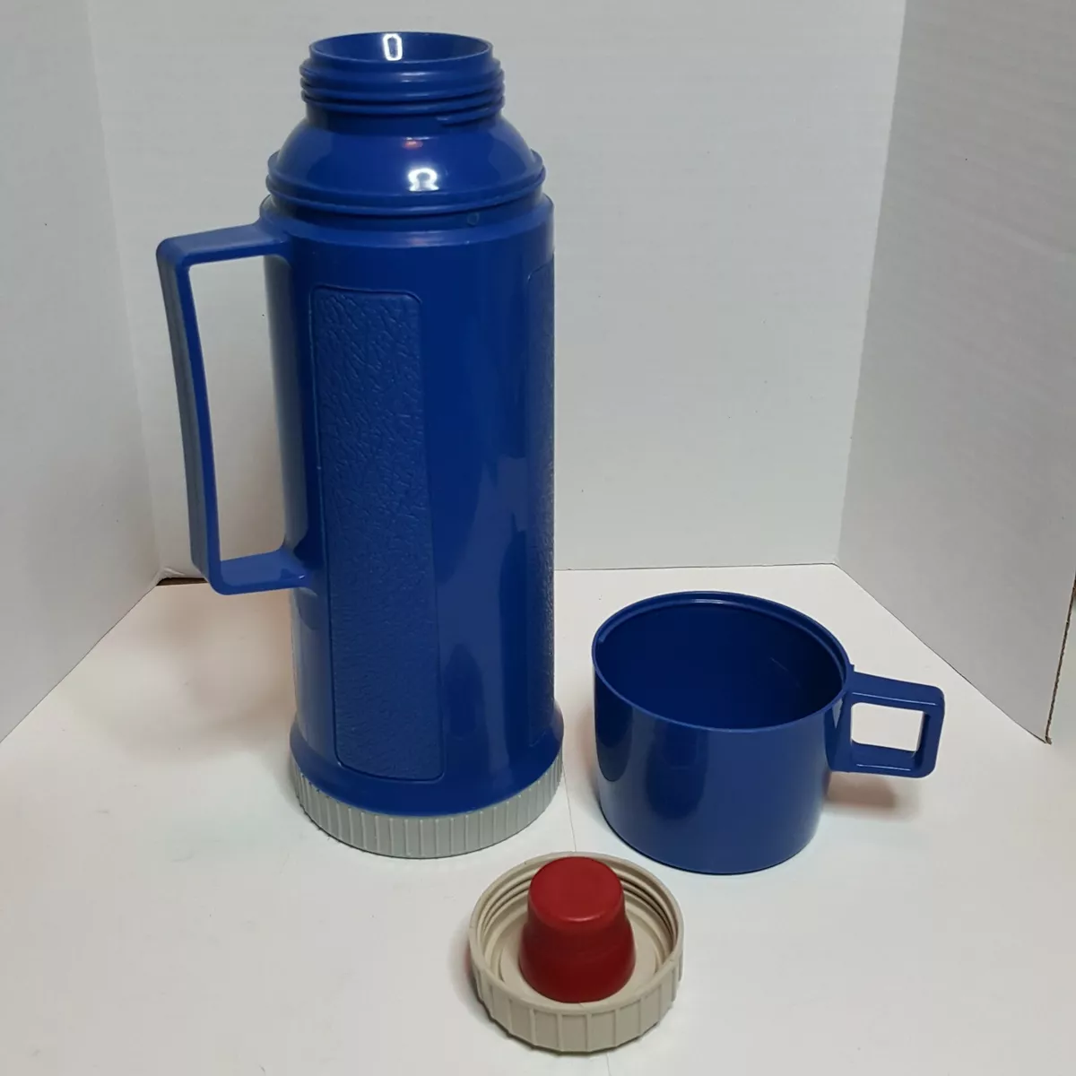 Vintage Glass Lined Thermos TEXTURED NAVY BLUE Stopper 722 FILLER 22f CUP  22A63