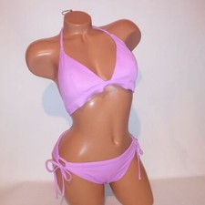 Victoria Secret Swim Bikini Large Top XL Bottom Pinkish Purple Triangle Solid