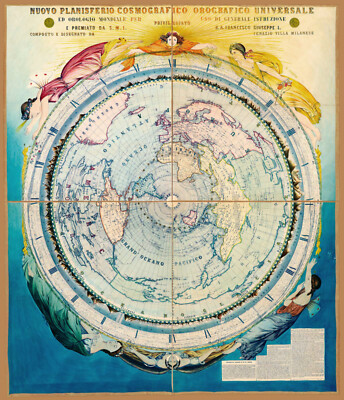 1858 Celestial World Map Mountains Constellations Times of Day Wall Poster Print