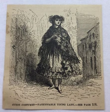 1877 magazine engraving - CUZCO COSTUMES ~ FASHIONABLE YOUNG LADY ~ Cusco, Peru