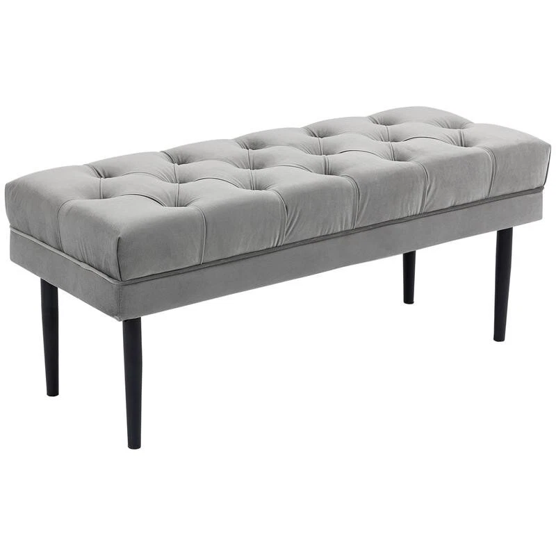 Grey Velvet End of Bed Bench Upholstered Button Tufted Hallway Seat 110cm - Image 2 of 4