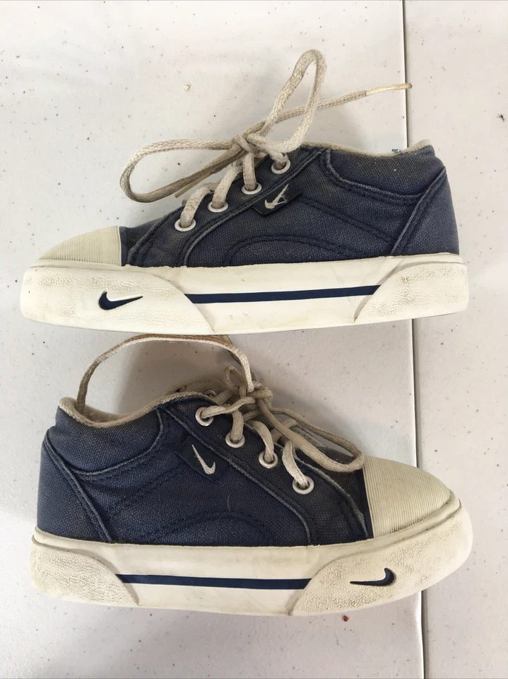 Bebé Niño Pequeño Nike Hermosa Azul Lona Zapatos Talla 8C De Colección Años 90 y2k Foto 3 de 4