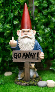 Atlantic Rude Garden Greeter "Go Away!" Gnome Dwarf Not Welcome Statue Poolside Figurine