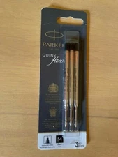 NEW GENUINE Parker Quink Flow Ball Point Pen Refill Black Ink MEDIUM 3 PK FRANCE