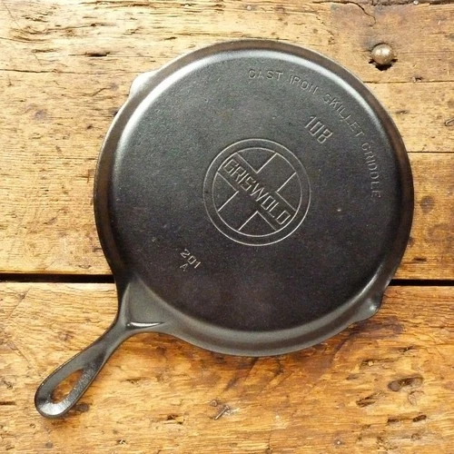 GRISWOLD Cast Iron SKILLET GRIDDLE Frying Pan # 108 LARGE BLOCK LOGO - Ironspoon