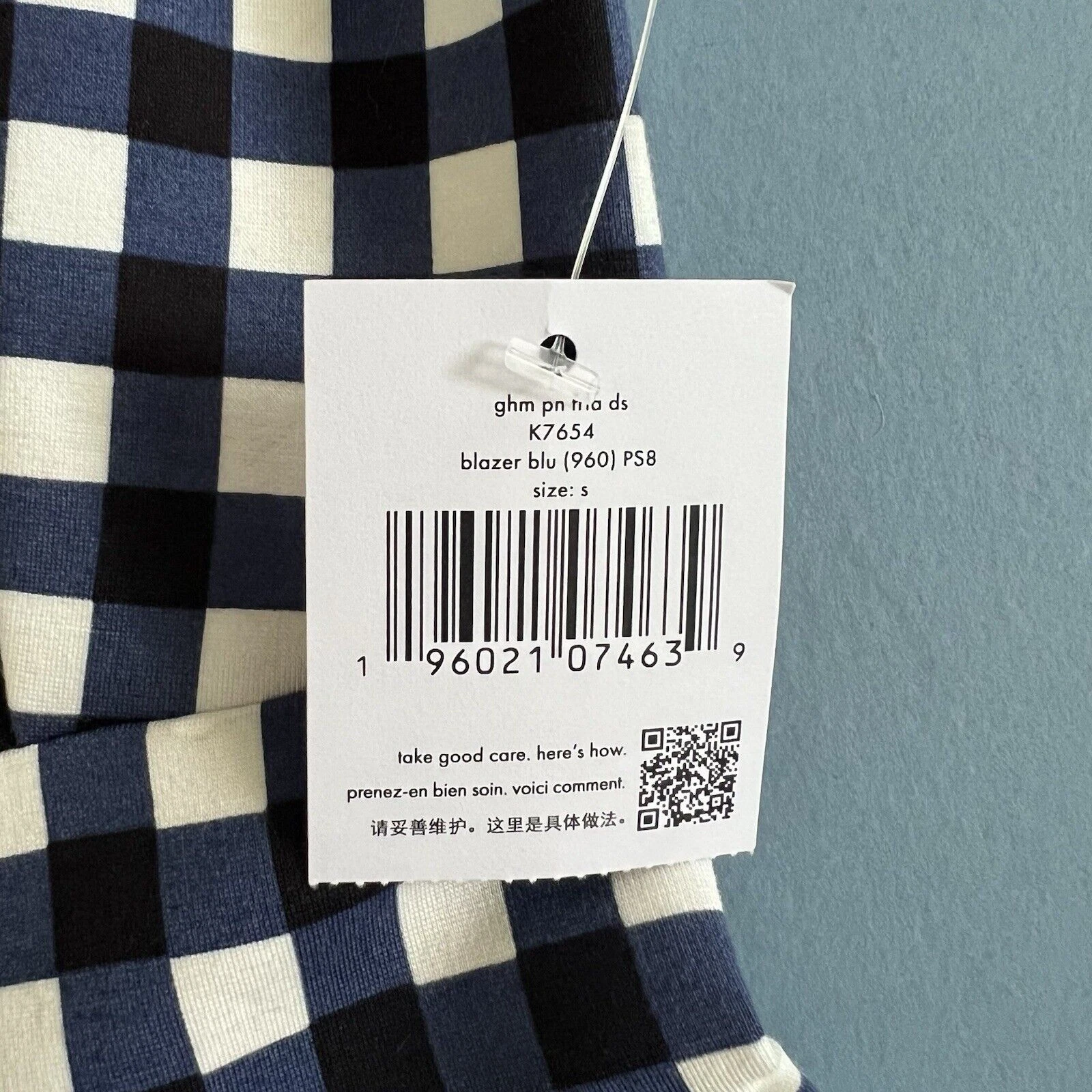 Abito Kate Spade Gingham Ponte Fiorella blu navy bianco aderente e svasato nuovo con etichette taglia S
