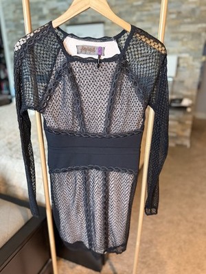 free people black crochet dress Free People Black Crochet Bell Sleeve Mini Dress