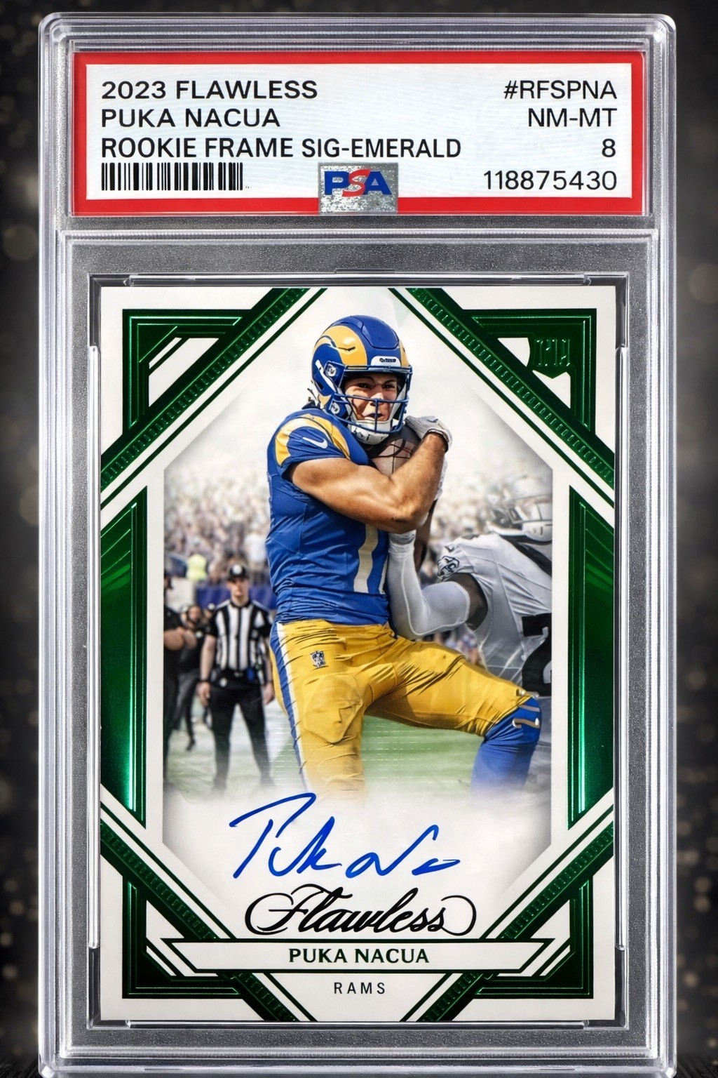 Puka Nacua Panini Flawless Rookie Frame Signatures #RFSPNA Emerald