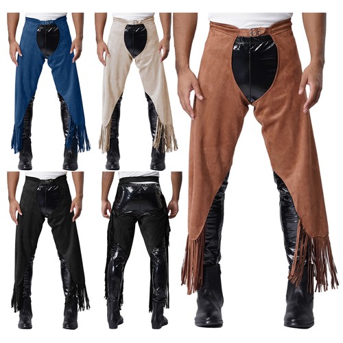 Men Pants Riding Costume Theme Casual Wear Fashion Cowboy Carnivals Chaps Rave - Picture 6 of 58