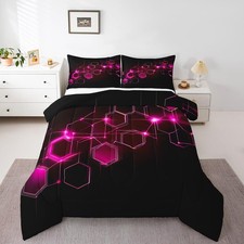 Geometric Pink Black Comforter Set, Light Honeycomb Comforter Set Full Size f...