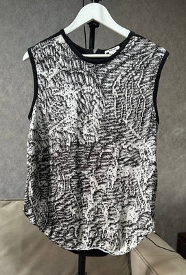 Helmut Lang Black White Printed Viscose Sleeveless Top Minimalist Blouse L