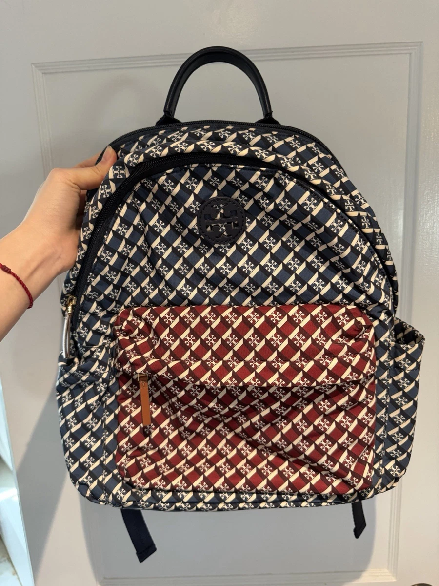 Tory Burch multicolor printed backpack with tan leather trim, top handle bag. Tory Burch Women main image 4