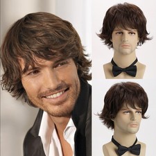 Men's 11in Short Brown Straight Wig Heat Resistant Synthetic Cosplay Party