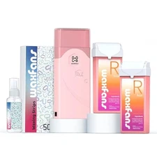 Waxfans Roll-on Waxing Kit with Wax Warmer and Rose Scented Rolls - Pink